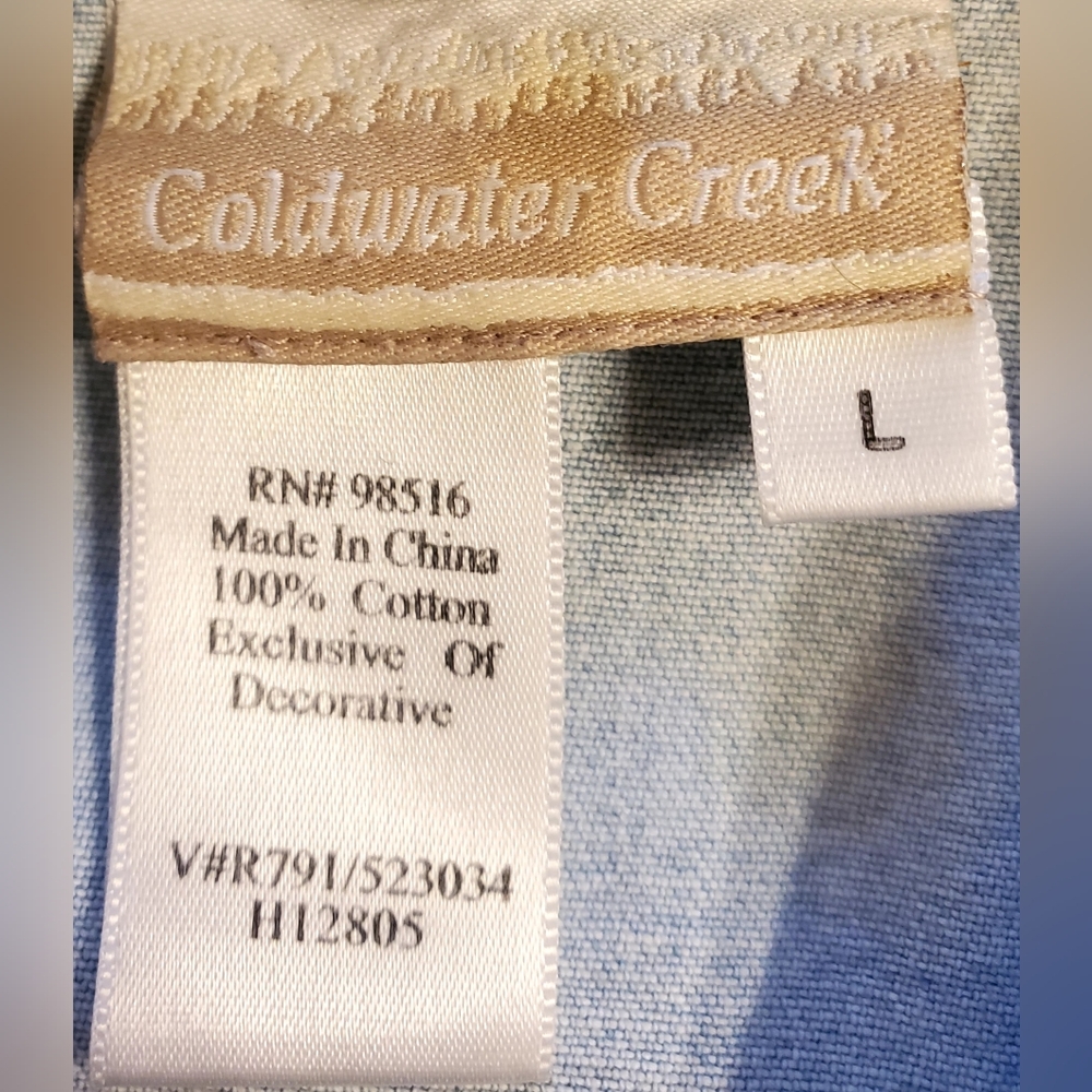 Coldwater Creek Light Blue Cotton Shirt/Shacket w/ Pretty Floral Embroidery Sz L - Picture 2 of 10